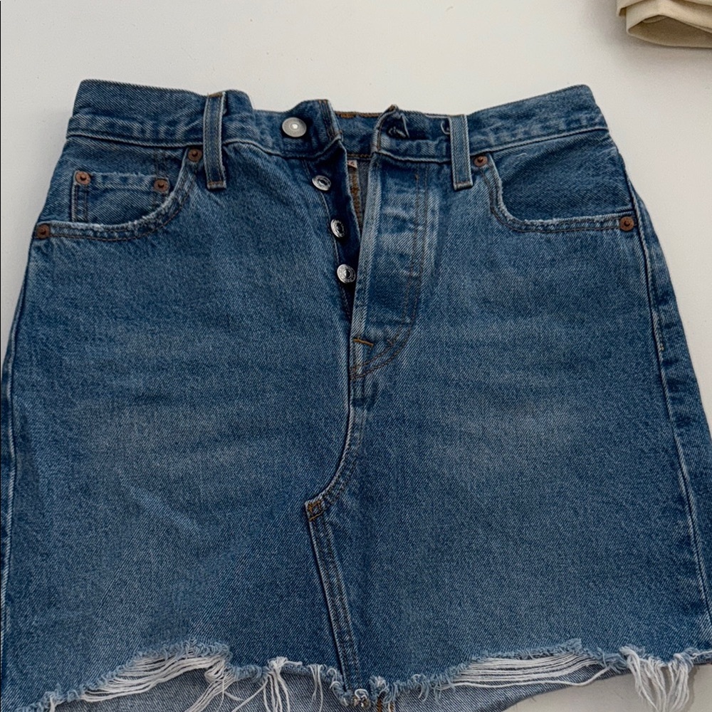 Classic Blue Denim Button-Front Mini Skirt